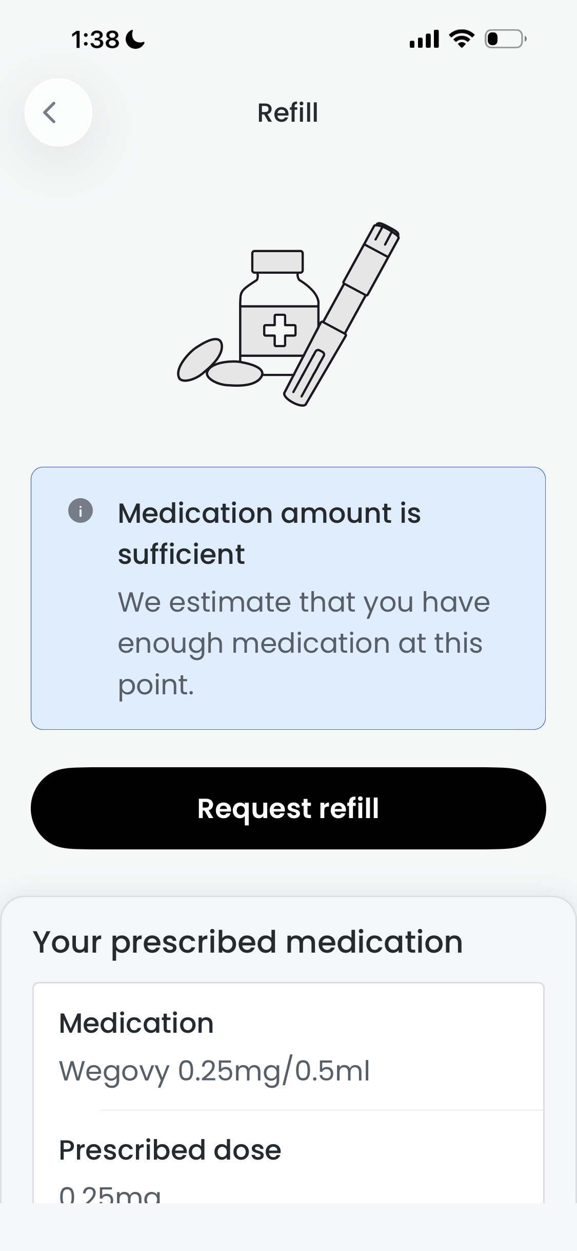 eMed medication refill screen